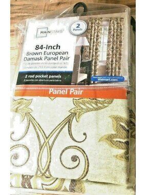 Mainstays 84-In Brown European Damask Panel Pair Rod Pocket Curtains Home Decor
